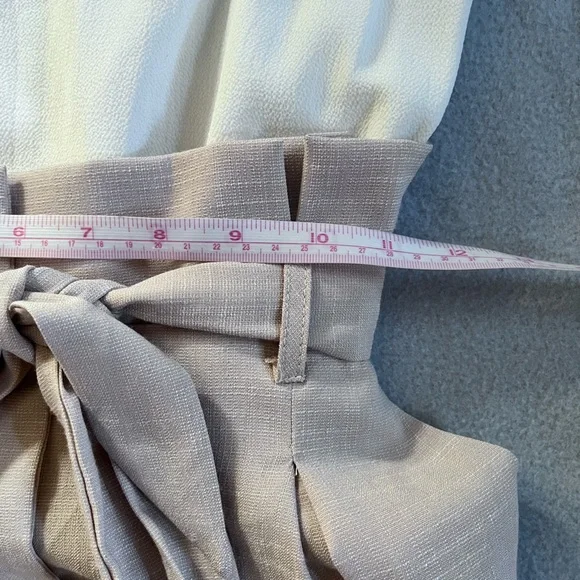 “Who I Am” White + Tan Paperbag Tie Waist Jumpsuit Sz 12 - Picture 5 of 7